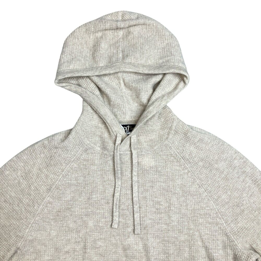 J Crew Hoodie Mens M Oatmeal 100% Cashmere Waffle Knit Pullover Sweater CB523 - Picture 3 of 11